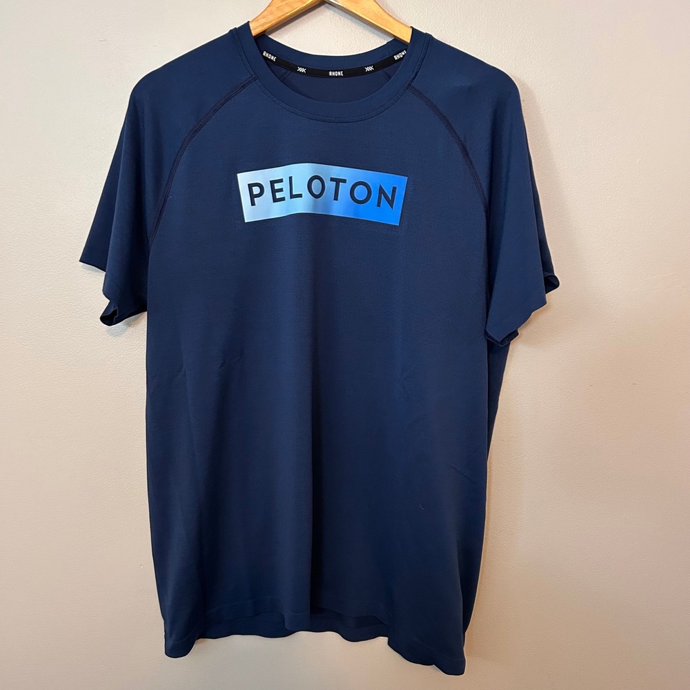 Rhone x Peloton Shirt Mens Large Navy Blue Performance Athletic Tee Gym Training